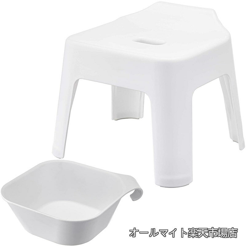 Rakuten - 【送料無料】引っ掛け風呂イス 座面高25cm ＋ マグネット＆引っ掛け湯おけ 【2点セット】 tower 浮かせる収納 バスチェア ホワイト 5383 5378