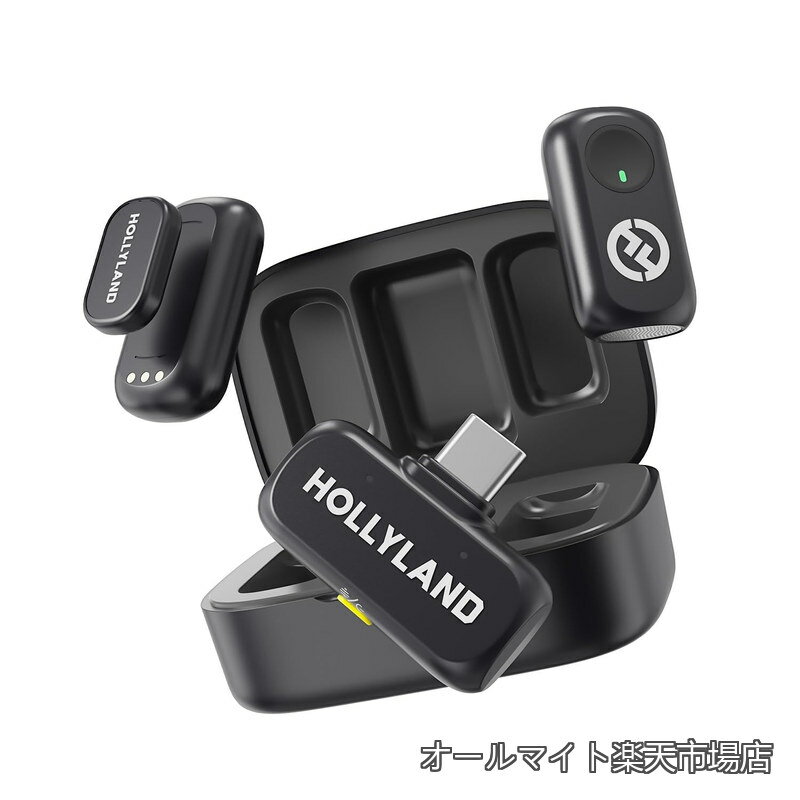 2026 Moblie 金賞]HOLLYLAND LARK A1 Duo ピンマイク iPhone 17/16/15?Android対応（送信機×2 + Type-C受信機×1 + 充電ケース×1）200m伝送距離?8g超軽量?迅速接続?簡単操作 高?量マイク YouTube、TikTok、ポッドキャスト、Vlogging用マグネット式（黒、Type-C