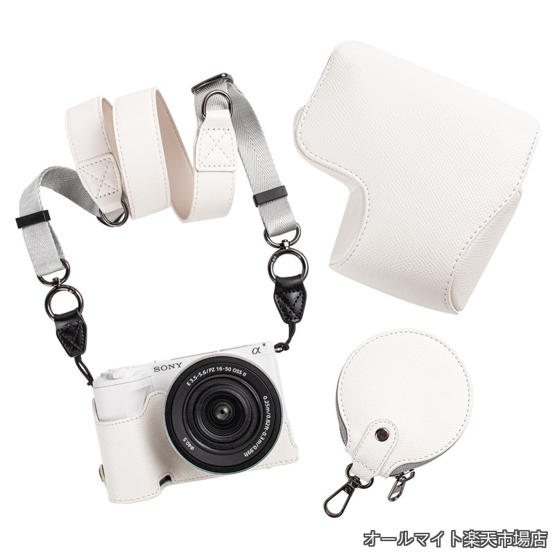 【送料無料】for VLOGCAM ZV-E10 II ケース、SONY ミラーレス一眼カメラ 16-50mmレンズ対応 ZV-E10M2 専用 カメラケース zv-e10 ii用 カメラバッグ Alpha ZV-E10 II対応 保護カバー カメラアクセサリーポーチ付き ストラップ付き（ホワイト）