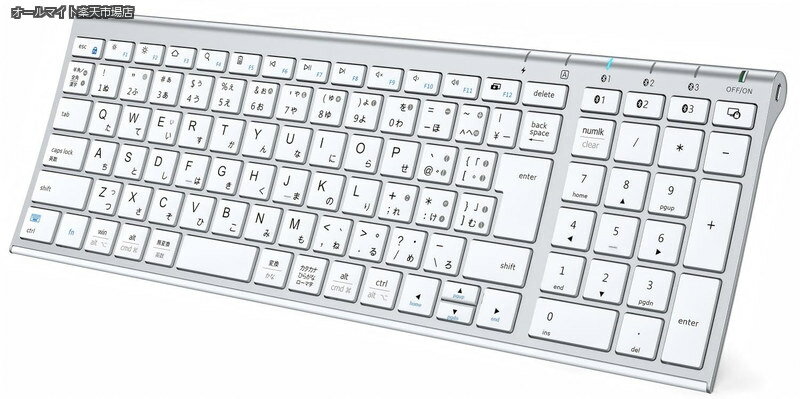 キーボード Bluetooth ワイヤレス パンタグラフ 日本語JIS配列 3台同時接続可能 テンキー付き フルサイズ 超薄型 静音設計 充電式Type-C 無線 コンパクト ラップトップ パソコン用 スマホ PC iPad用Windows Mac iOS Android対応 IC-BK22 シルバー