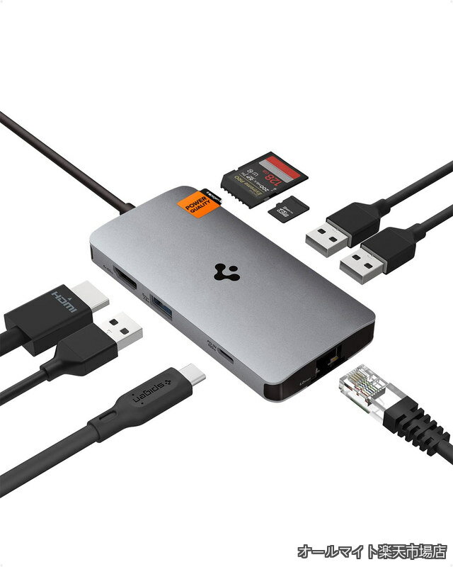 Rakuten - 【送料無料】8-in-1 Macbook Air M2 USB-C ハブ [ 軽量 89g 100W PD 4K HDMI lan 1Gbps イーサネット 5Gbps データ転送用USB-C・USB-A 3ポート microSD/SDカードスロット ] MacBook Pro/Air M2 M1 lenovo Dell HP Surfaceその他対応