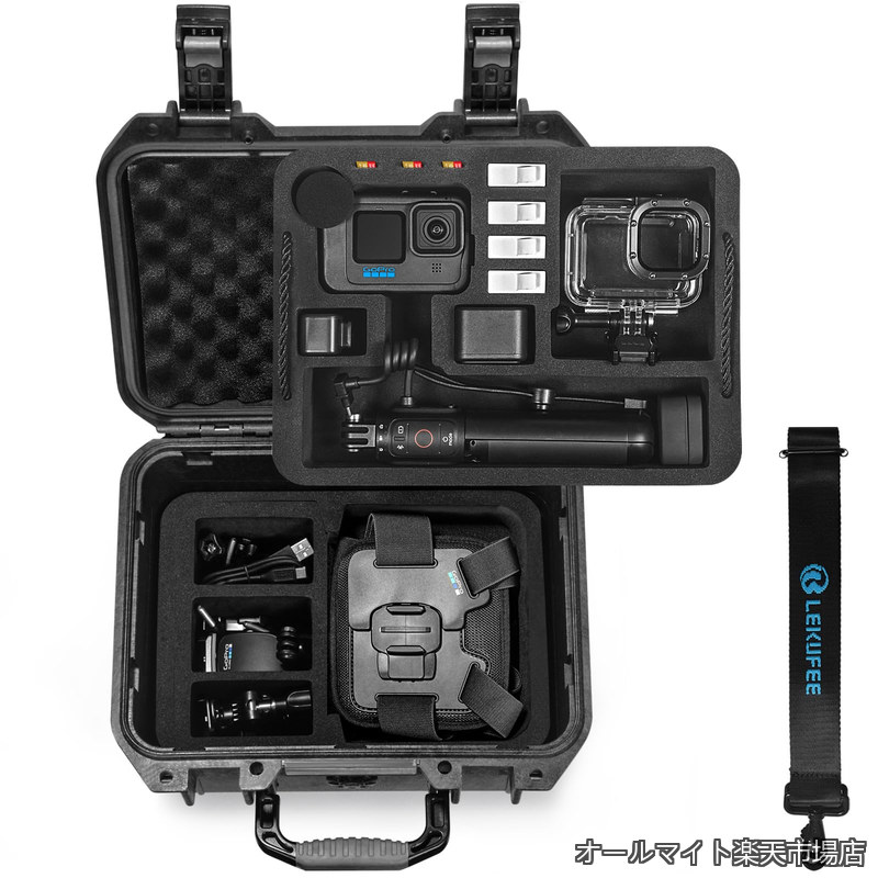 防水ハードケース -Gopro Hero 13/12/11/10/9/8 LIT Hero Hero 4K Gopro Volta/Media Mod/Creator Edition/防水アクションカメラおよびアクセサリーに対応（ケースのみ）（ショルダーストラップ付き）
