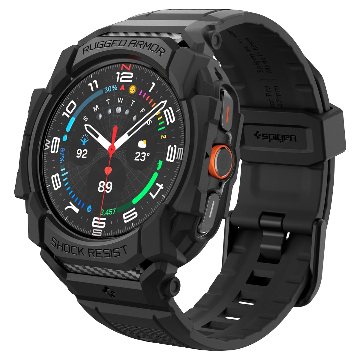 Rakuten - 【送料無料】Galaxy Watch Ultra 一体型 バンド ケース 耐衝撃 PC TPU 二重構造 スポーツバンド 落下 衝撃 吸収 耐久性 傷防止 ラギッド・アーマー・プロ ACS08427 (マット・ブラック)