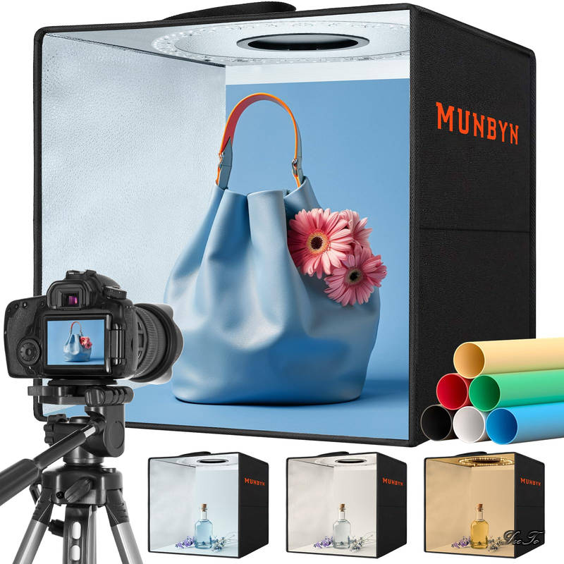Rakuten - 【送料無料】撮影ボックス 40cm 撮影ブース 折りたたみ 簡易スタジオ 写真撮る箱 キット 調光可能な160個のLEDライト 撮影ブース ライトボックス 6個の商品撮影背景（赤/緑/オレンジ/青/白/黒） 特別オープニング コンパクトで持ち運びが便利 黒 インボイス制度導入
