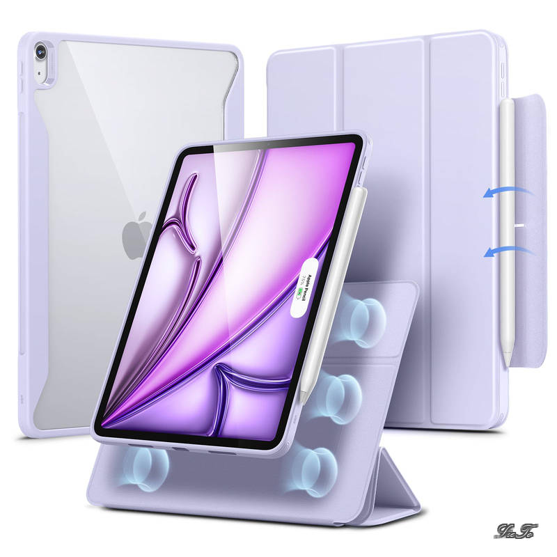 Rakuten - 【送料無料】iPad Air 13インチ ケース M4/M3/M2（2026/2025/2024）対応 着脱式マグネットカバー 分離式デザイン 単体使用可能 縦横対応 多角度スタンド 自動スリープ/ウェイク Pencil Pro/USB-C対応 バイオレット・パープル