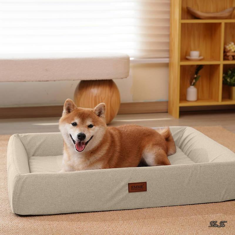Rakuten - 【送料無料】3D犬 ベッド 防水全週ウレタンペットクッション掃除しやすい ペットソファー ペットベッド 洗える 中綿無し 高反発 高齢犬 子犬 猫 多頭飼い 取り外せるカバー 滑り止め オールシーズン ペット用ベッド 中型犬 大型犬106x80x17cm カーキXLサイズ