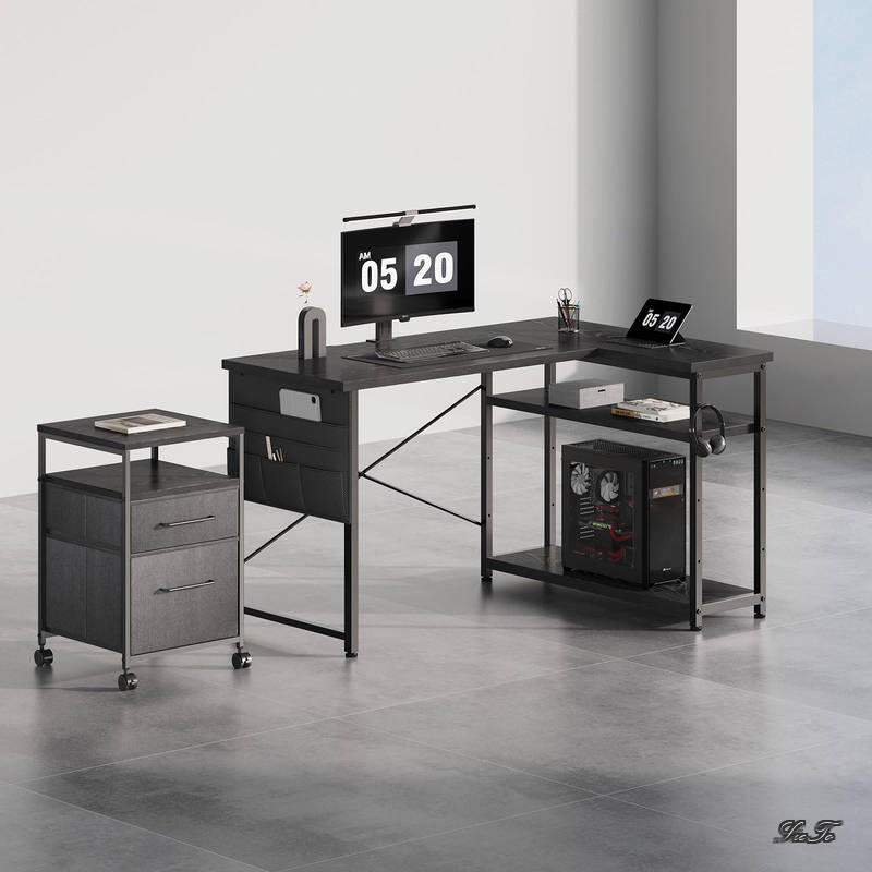 【送料無料】デスク 机 pcデスク パソコンデスク l字デスク 右棚左棚 幅120cm つくえ 棚板高さ調節可能 作業机 L字型 勉強机 リモートワーク ラック付き 黒い allmight1-10008026 オールマイト 楽天市場店 サンプル画像2
