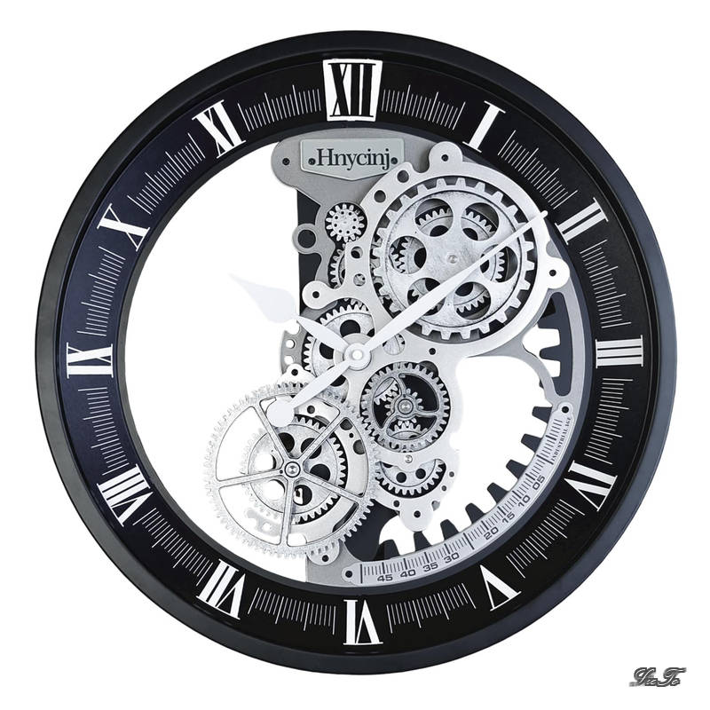 Rakuten - 【送料無料】静音 壁掛け時計 46cm 18インチ ギア アンティーク オリジナル 屋内 スタイリッシュ インテリア 装飾 インダストリアル ホーム キッチン 大きい ブラック