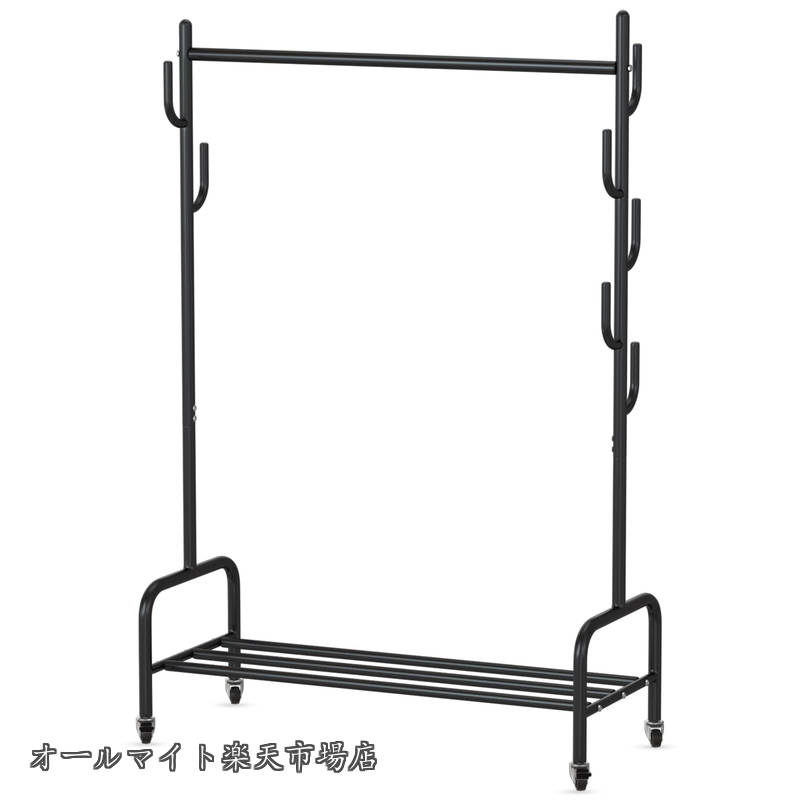 Rakuten - 【送料無料】ハンガーラック 多機能収納 おしゃれ 洋服ラック 衣類収納 頑丈 防サビ キャスター付き 洋服掛け (ブラック 1段)