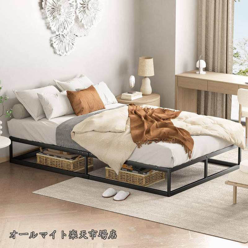 Rakuten - 【送料無料】ベッドフレーム セミダブルベッド メタル ベッドフレーム セミダブル パイプベッド 静音 ローベッド ベッド下収納 頑丈通気耐久 ギシギシしない 組立簡単 工具付き 耐荷重300Kg 黒