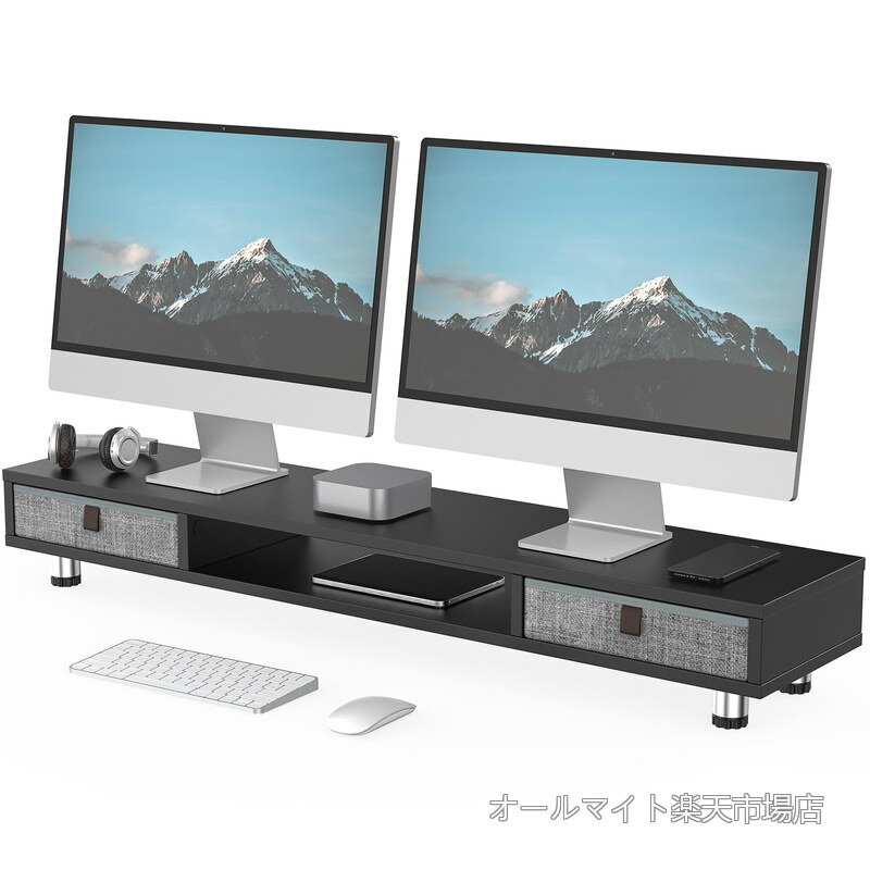 Other - 【送料無料】Fenge モニター台 卓上 モニタースタンド 机上台 パソコン台 机上ラック 108cm横幅 2段 木製天板 引き出し付き 高さ調整可能 モニタースタンド 机上台 pcモニター台 パソコンラック 卓上 収納 整理整頓 木目黒G04D2102B