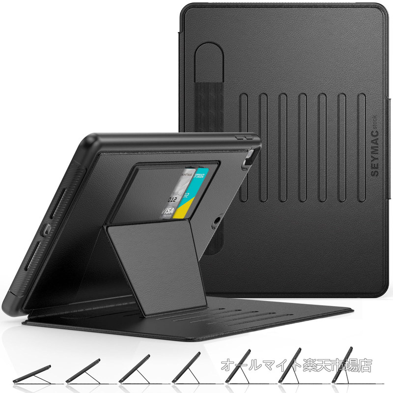 Rakuten - 【送料無料】SEYMAC stock ケース iPad 9/8/7世代(2021/2020/2019) 10.2インチ専用 ケース 耐衝撃 多角度横置き調節 オートスリープ ペン収納 カード収納 強磁力全面保護カバー（ブラック）（適格請求書発行事業者）