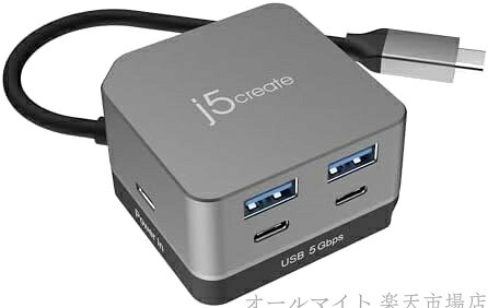 j5create USB-C 6in1 マルチハブ Cube Plus HDMI 4K144Hz 対応 USB3.2 Gen1 4ポート PD100W 充電 コンパクト ケーブル収納式 ノートPC スマホ 対応 2025年新登場
