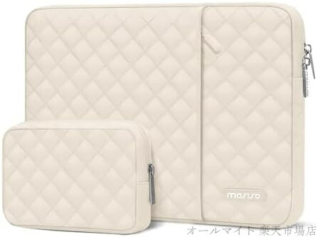 MOSISO パソコンケース 13.3インチ、13-13.3インチ ノートPC 対応機種 MacBook Air/Pro 13/Pro 14、ポケット & 収納ポーチ付き 正方形のキルティング PCケース バッグ(砂色)