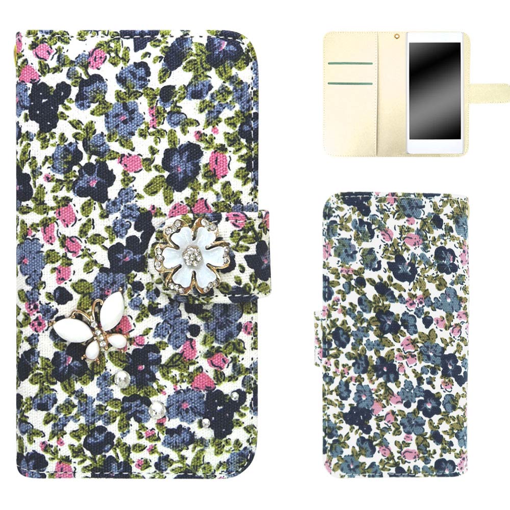 Qua phone PX LGV33 ケース スマホケース キュア フォン ピーエックス 手帳型 花柄 花 小花柄 小花 デコ デコケース デコレーション オーダー 花柄3D蝶デコ AM_OD_L 1