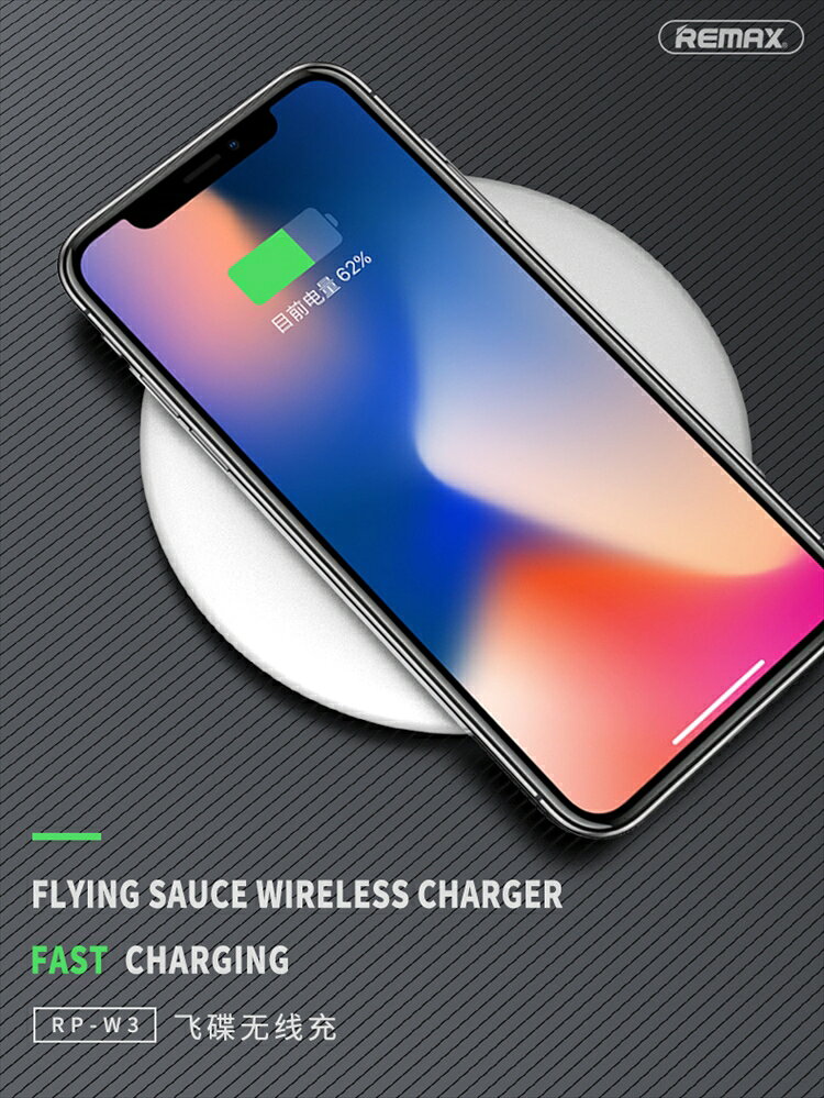 オールモデルズ 楽天市場店のスマホ 充電器 REMAX リマックス ワイヤレス充電器 5W Flying Saucer ホワイト フリスビー デザイン 軽い 薄い 無線 充電 【RP-W3】｜アングル2