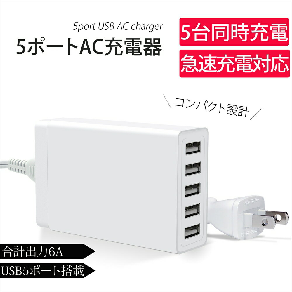 急速充電器 USB 5ポート スマートIC 搭載 最大 2.