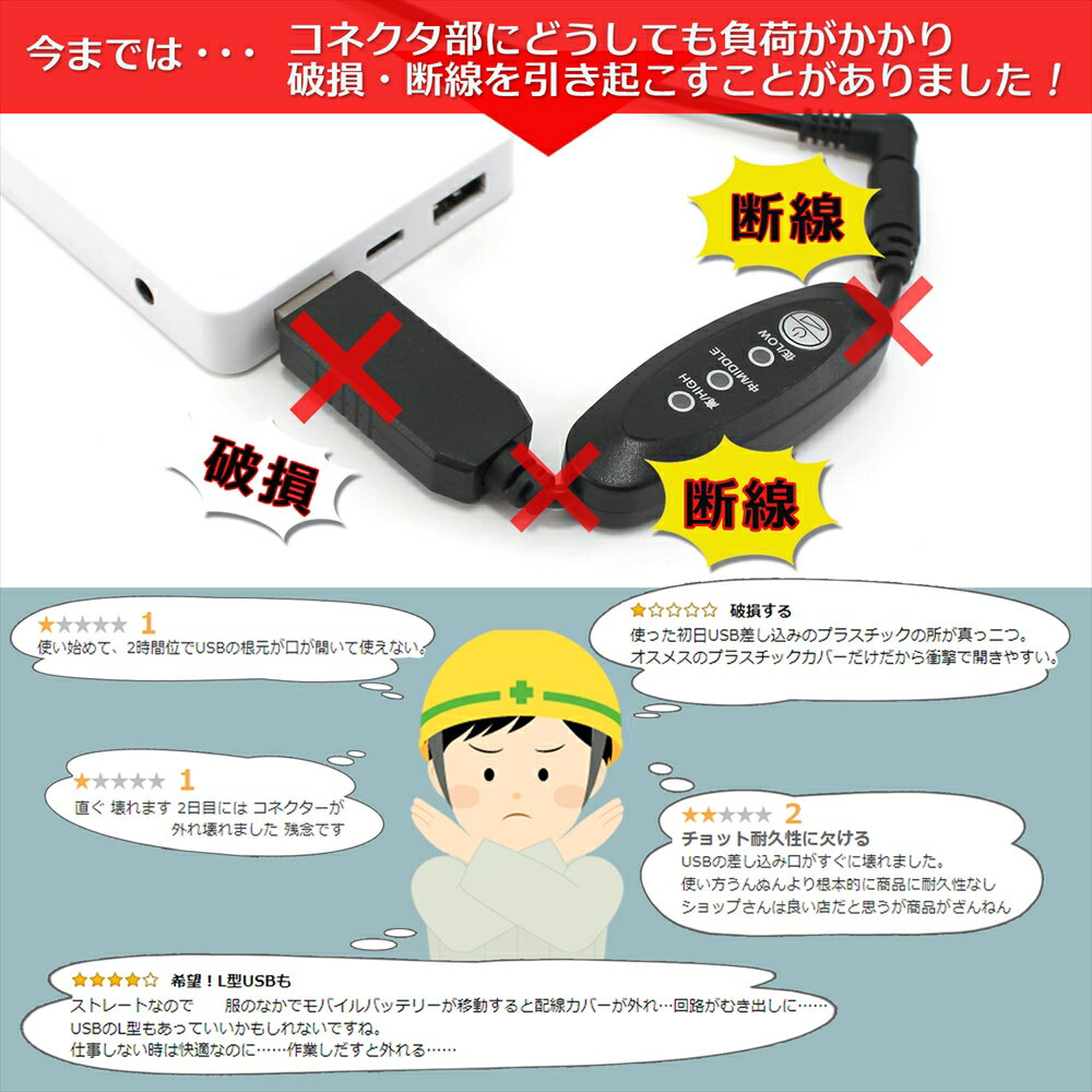 【対象商品同時購入専用】ファン付き作業服 USB 延長ケーブル L型 USBケーブル 断線防止 付け替え モバイルバッテリー 簡単 接続用 ファンケーブル用 作業服用ファン USB-Type A 165mm ケーブル専用