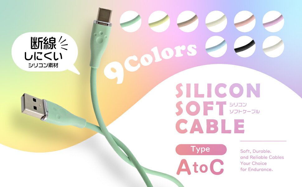 シリコンケーブルTypeAtoC1m スカイブルー