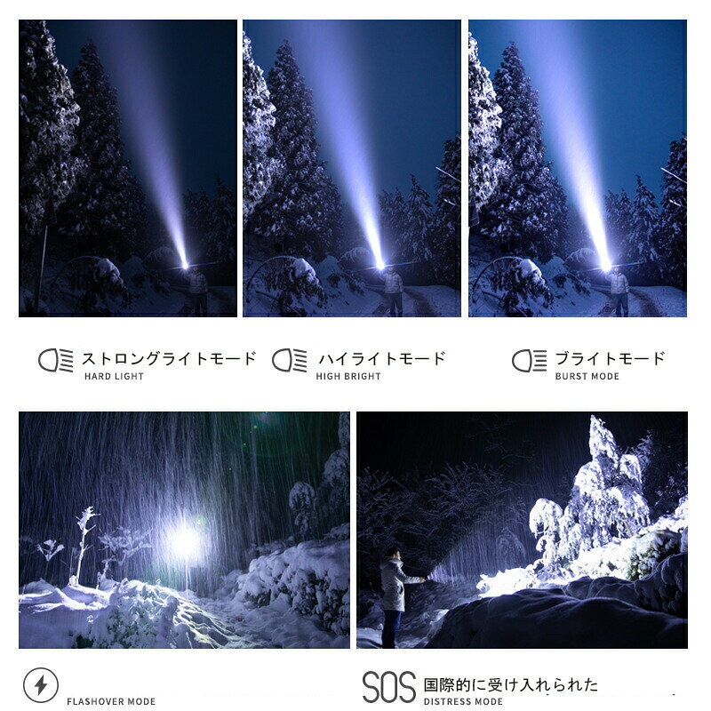 超高輝度 ledライト 防水 Type-C充電式 ハンディライト 明るい 軍用 防災 夜釣り用...