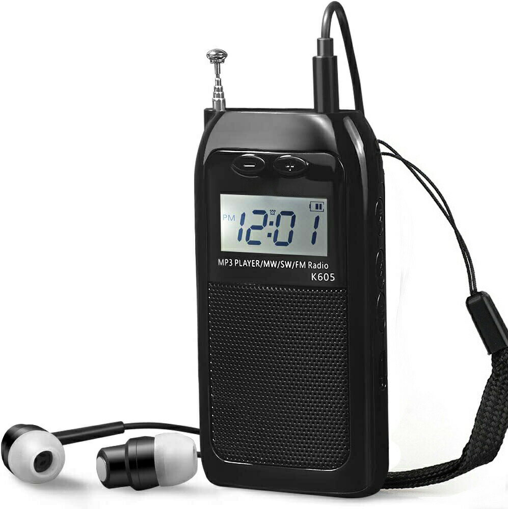 ポータブルラジオ 充電式 デジタル ポケットラジオ 高感度 大容量バッテリー 首掛け AM FM SWラジオ 小型 バックライト TFカード対応 MP3プレーヤー 多機能ストラップ 収納袋