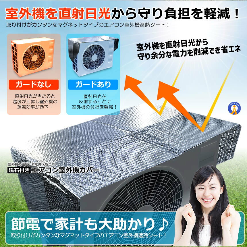 alloneallの磁石付き エアコン 室外機 カバー 遮熱シート マグネットタイプ 保護 アルミ 室外機カバー シート 遮熱 日除け ネオジム磁石 3層構造 ワンタッチ 簡単取り付け 乗せるだけ 節電対策 電力削減 省エネ エコ 工具不要 JISHAKABA｜アングル3