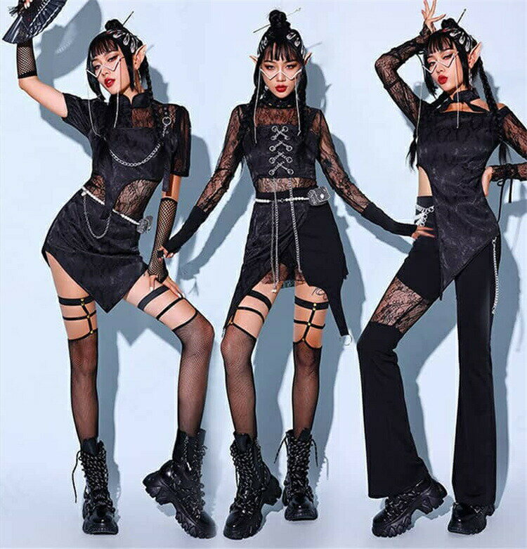乐天商城 - 韓国 ダンス衣装 大人 セットアップ ヒップホップ ダンス衣装 レディース 黒 セクシー ダンス 衣装 上下セット ジャズダンス衣装 DS演出服 k-pop アイドル衣装 派手 おしゃれ JAZZ チア ダンスウェア パンツ スカート 舞台服 練習着 S M L XL 送料無料