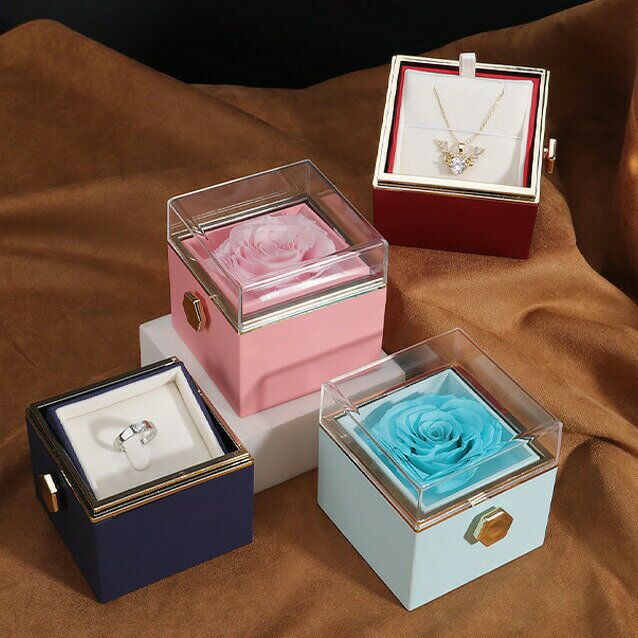 Rakuten - 回転 瑰 ジュエリー収納 ロマンチックな告白永遠の花バラ回転ジュエリーボックス完成品指輪 反転ジュエリー収納ボックス 女性向けギフト サプライズプロポーズ 高級感ギフト