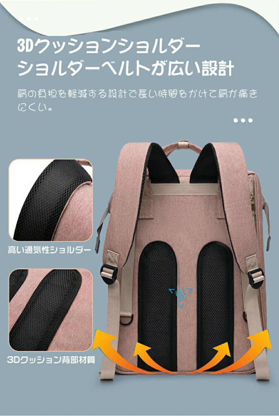 大容量 多機能 マザーズバッグ おむつ交換用バッグ マザーズバッグリュック ベビーベッド付き 充電ケーブル 蚊帳付き 保温ポケット ベビーベッド 赤ちゃんリュック 出産祝い 産後ママ用プレゼント 育児の日 送料無料 3