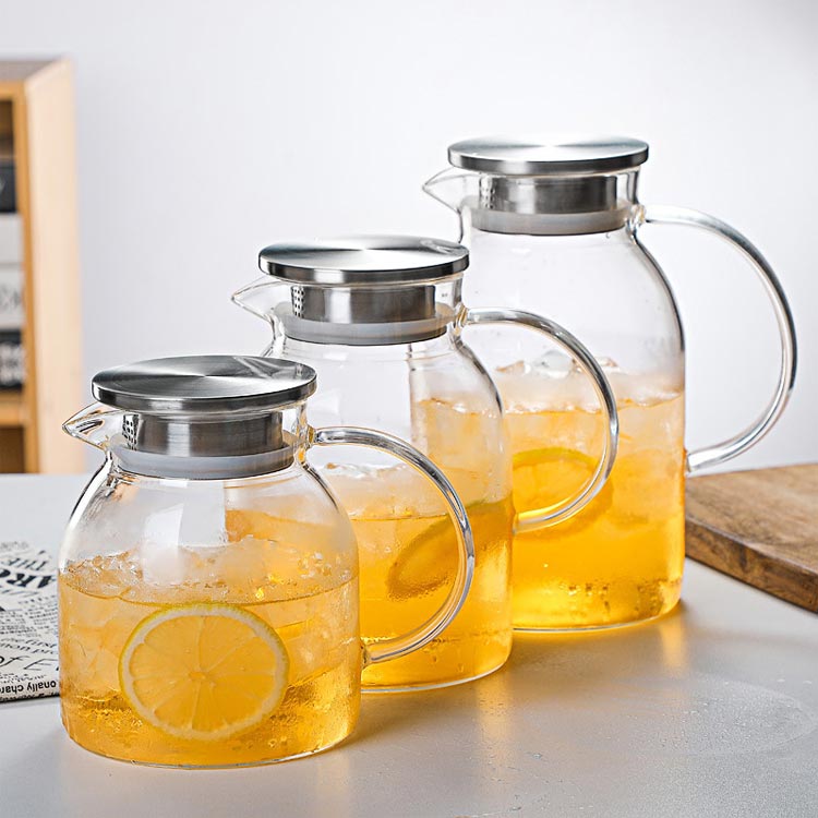 alloneallの洗いやすい 耐熱 2000ml ホウケイ酸ガラス 1200ml 1800ml 直火電気ケトル対応 ガラスピッチャー ガラスケトル ティーポット 耐熱ガラス 大容量 直火 ステンレス茶こし一体型蓋 冷水ポット 冷水筒 水だし 麦茶入れ ガラスピッチャー 紅茶ポット｜アングル2