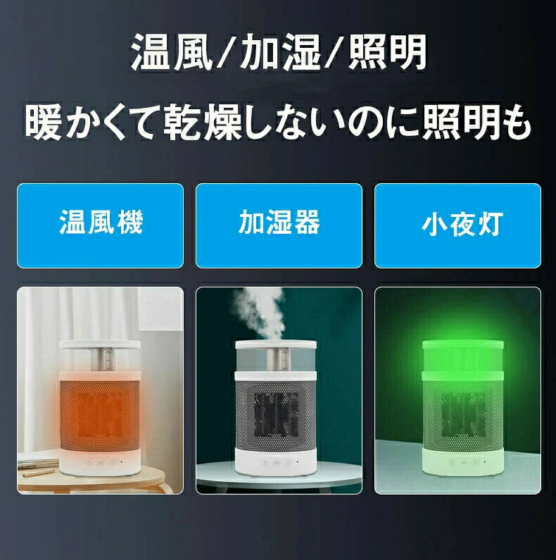 3in1 小型電気ストーブ 電気ヒーター 速暖 発熱 加熱 加湿器 空気清浄機 省エネ 温風機 加湿機 ナイトライト 高発光LED 省スペース ミニ 軽量 暖房器具 電気暖房 断電防止 過熱保護 冷え対策 暖かい オフィス 室内 寝室 脱衣所 トイレ 洗面所 台所 仕事場 allone123-10025134 alloneall サンプル画像2