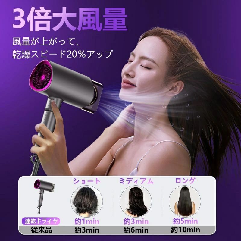 折りたたみ ヘアサロン 軽量 3段階調整 1200W マイナスイオン 57℃恒温 冷熱風 短時...
