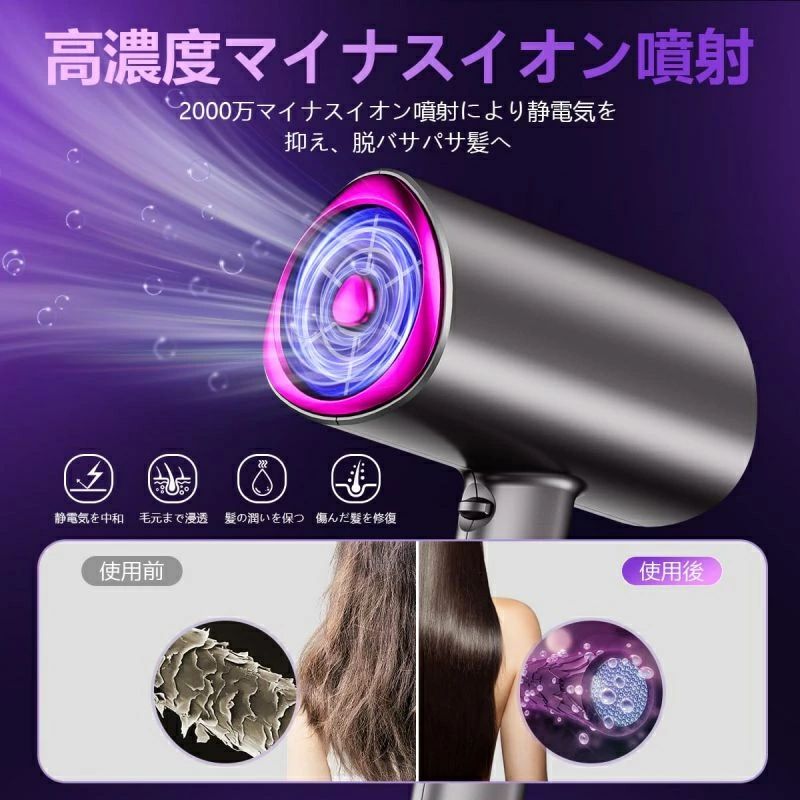 折りたたみ ヘアサロン 軽量 3段階調整 1200W マイナスイオン 57℃恒温 冷熱風 短時...