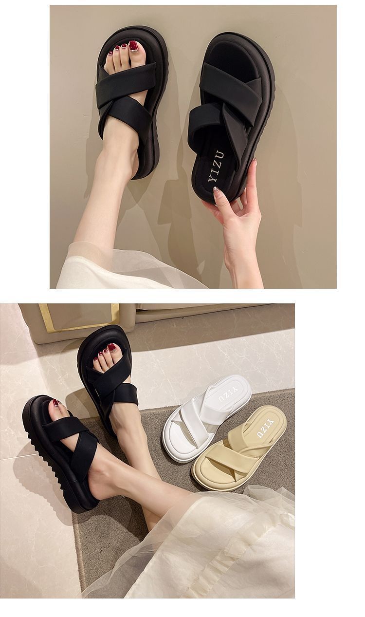 乐天商城 - 厚底サンダル レディースフラットサンダル 軽量おしゃれ サマーサンダル 夏海 履きやすい カジュアルシューズ 歩きやすいクロスベルトサンダル 美脚韓国