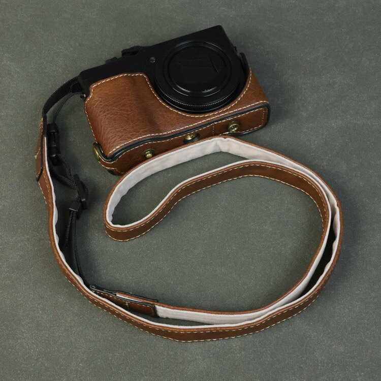 LUMIX DC-TZ99 ケース ZS99 カメラケース PUレザーハーフケース ショルダーストラ...