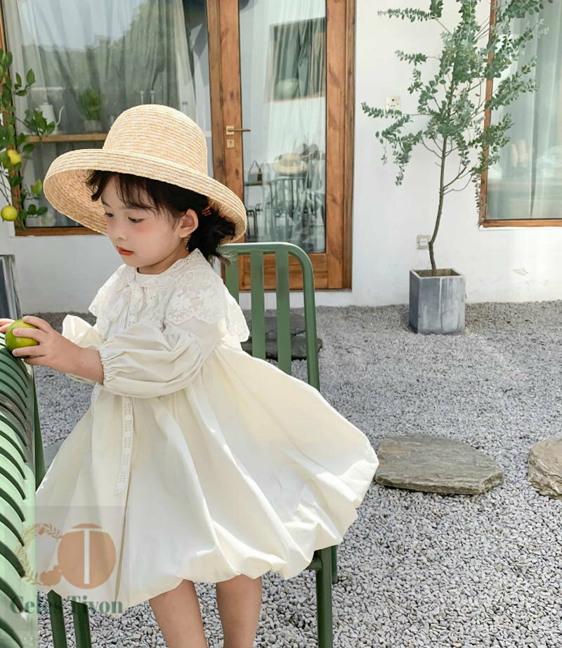 女の子 キッズ ベビー服 ワンピース 長袖 無地 レトロ 大人っぽい カジュアル 子供...