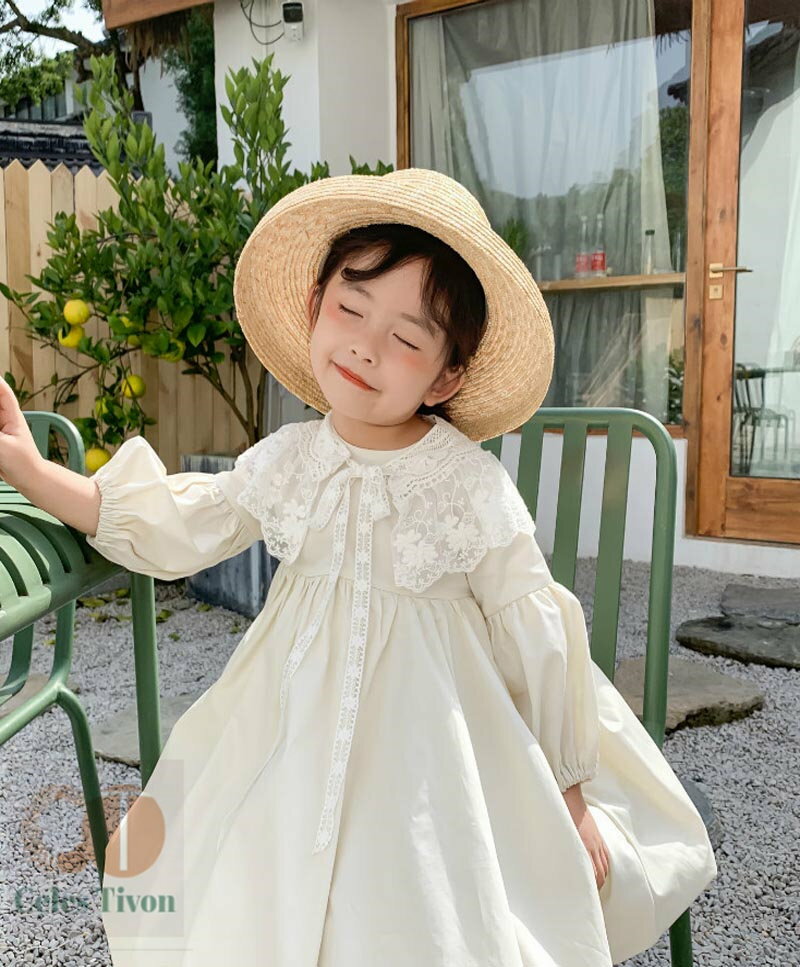 女の子 キッズ ベビー服 ワンピース 長袖 無地 レトロ 大人っぽい カジュアル 子供...