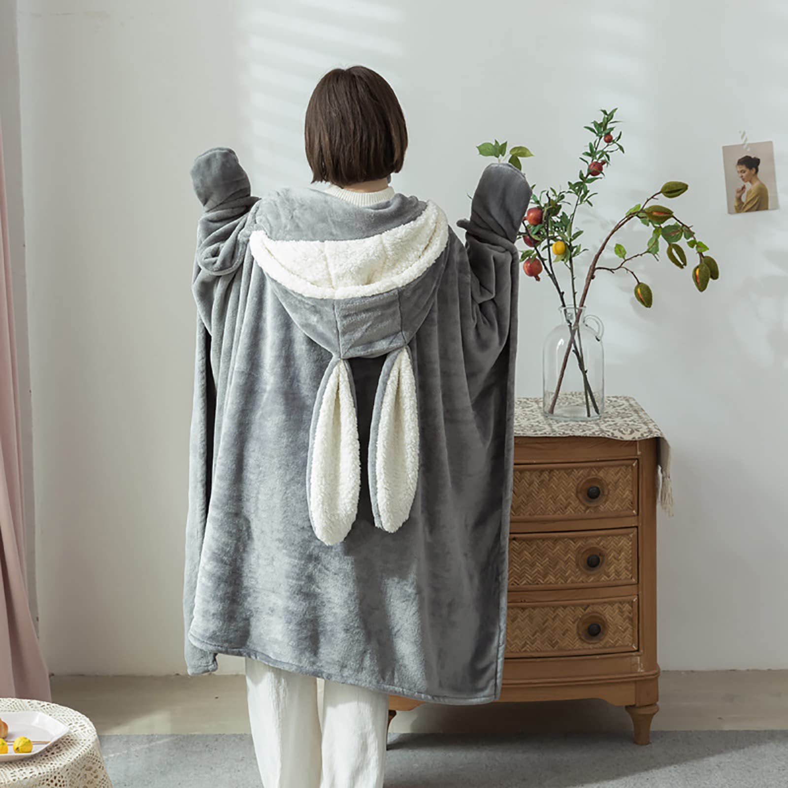 着る毛布 レディース　ブランケット　着る毛布 かわいい フード付き ハート ボタン...