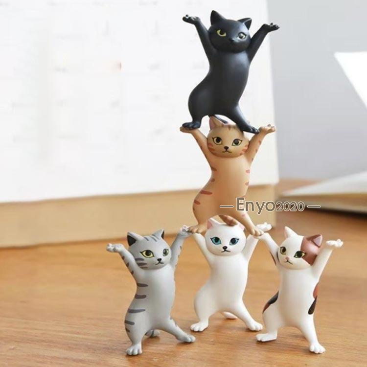 猫の置物 ペンホルダー 小さい プレゼント おしゃれ 【5点セット】猫 猫のペン立て ペンたて ぺんおき モデル ネコ ネコ グッズ 雑貨 踊 [2]
