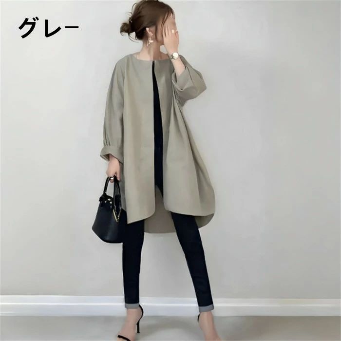 ワンピース&アウター 春服 体型カバー 薄手 バルーン袖フレアーコート 着回し力 ゆったり レディース スプリングコート 3