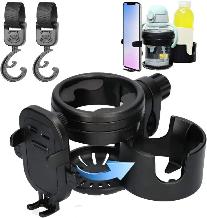 Stroller Options - 自転車 360度回転 3-IN-1 ボトルホルダー お出かけ 哺乳瓶収納 軽量 丈夫 角度調整 カップホルダー ベビー・キッズ ベビーカー 取付簡単 携帯電話収納 ドリンクホルダー お散歩 ベビーカー用