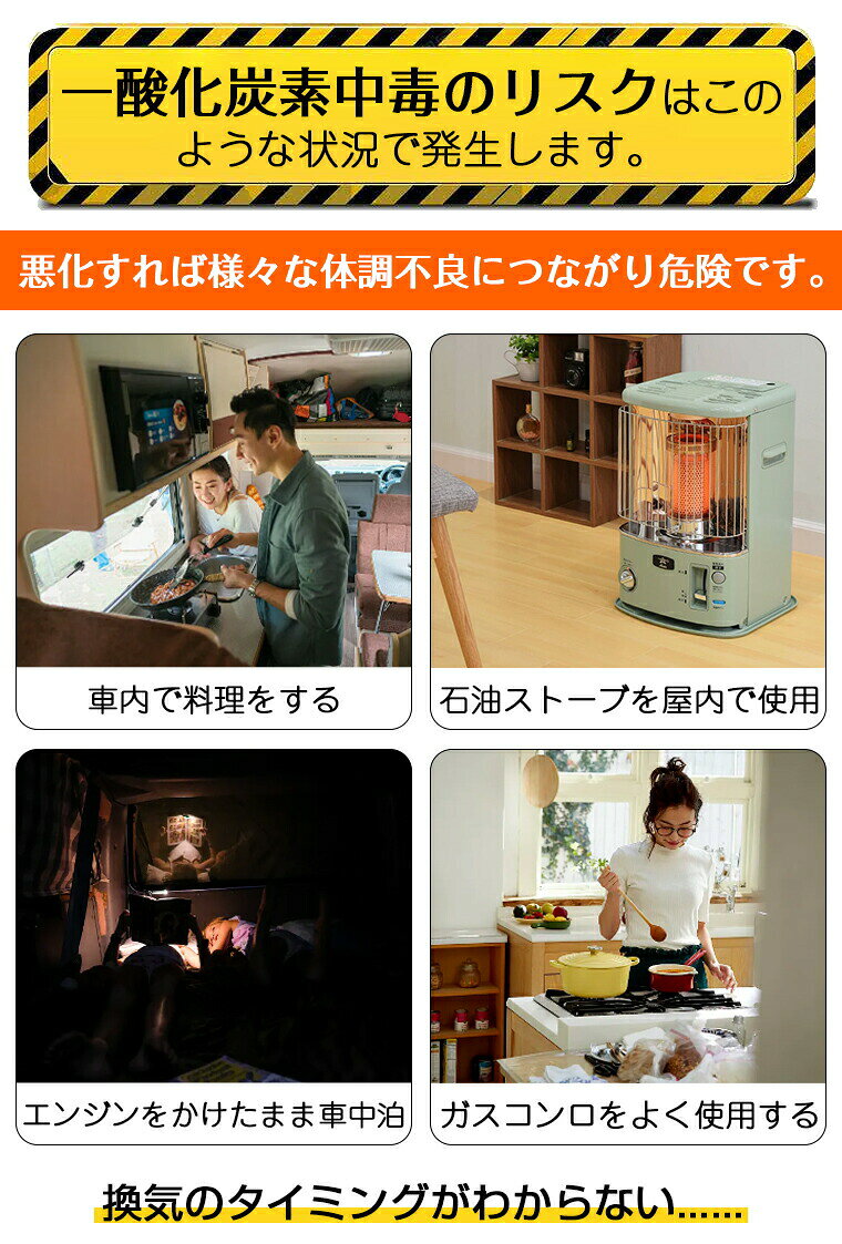 alloneallの濃度 アラーム 家庭用 CO濃度 室内 警報器 キャンプ用 薪ストーブ 一酸化炭素測定器 冬キャンプ 一酸化炭素 一酸化炭素 キャンプ｜アングル2