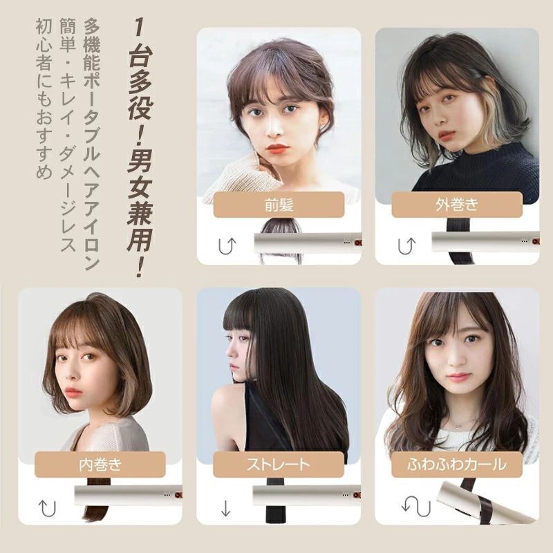 ポータブル ヘアーアイロン 家庭/旅行用 USB オフィス 男女兼用 2way ミニサイズ ...