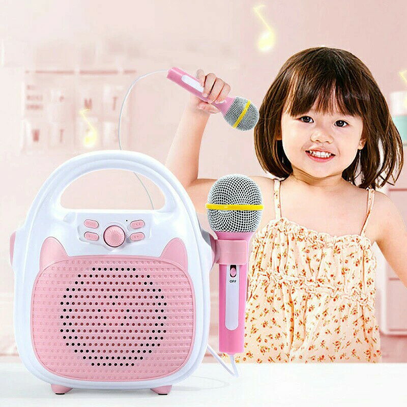 alloneallのピンク 子供向け Bluetooth5.0 女の子 男の子 LEDライト付き キッズカラオケ 誕生日 カラオケマイク おもちゃ 英語学習 ブルー｜アングル3