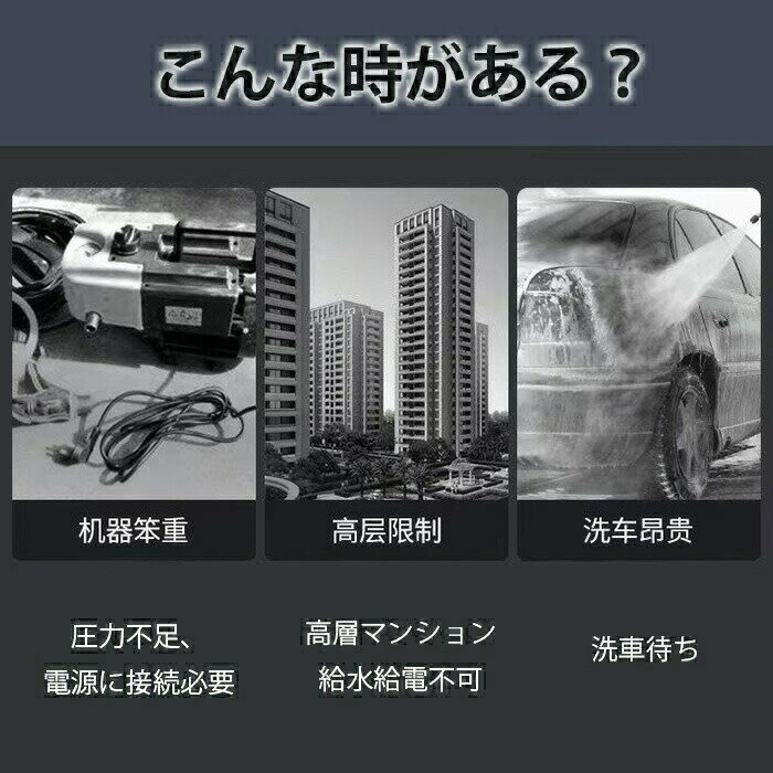 高圧洗浄機 30bar＝3mpa 付き強力水力噴射 1.4kg 60分連続可能 大容量 コードレス ...