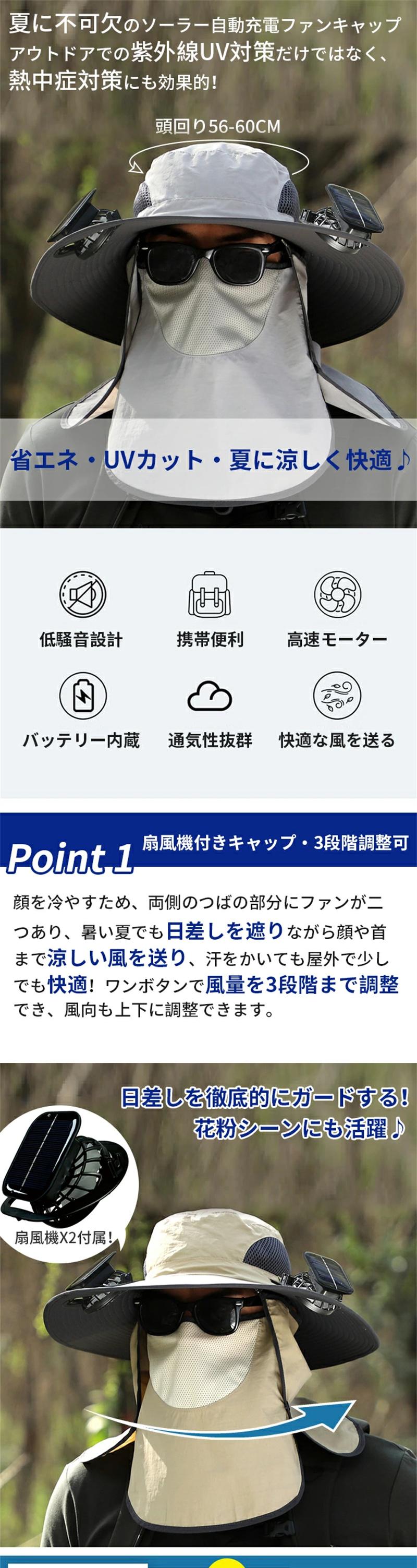 alloneallのファン付きハ メンズ 帽子 扇風機付き ファン付き 並みに涼しい ラー サファリハット レディース サンバイザー 冷風機日よけ帽子｜アングル2