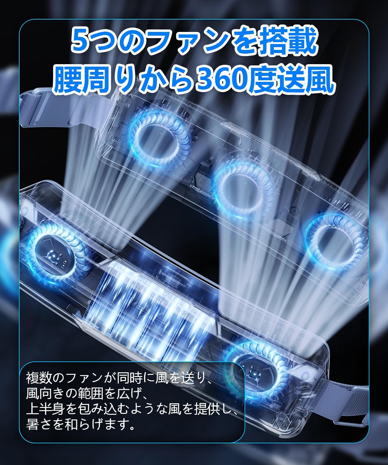 半導体冷却 3段階調節 360リングウエスト 前後冷却 超広角送風 ベルトファン 腰掛け扇風機 - 2
