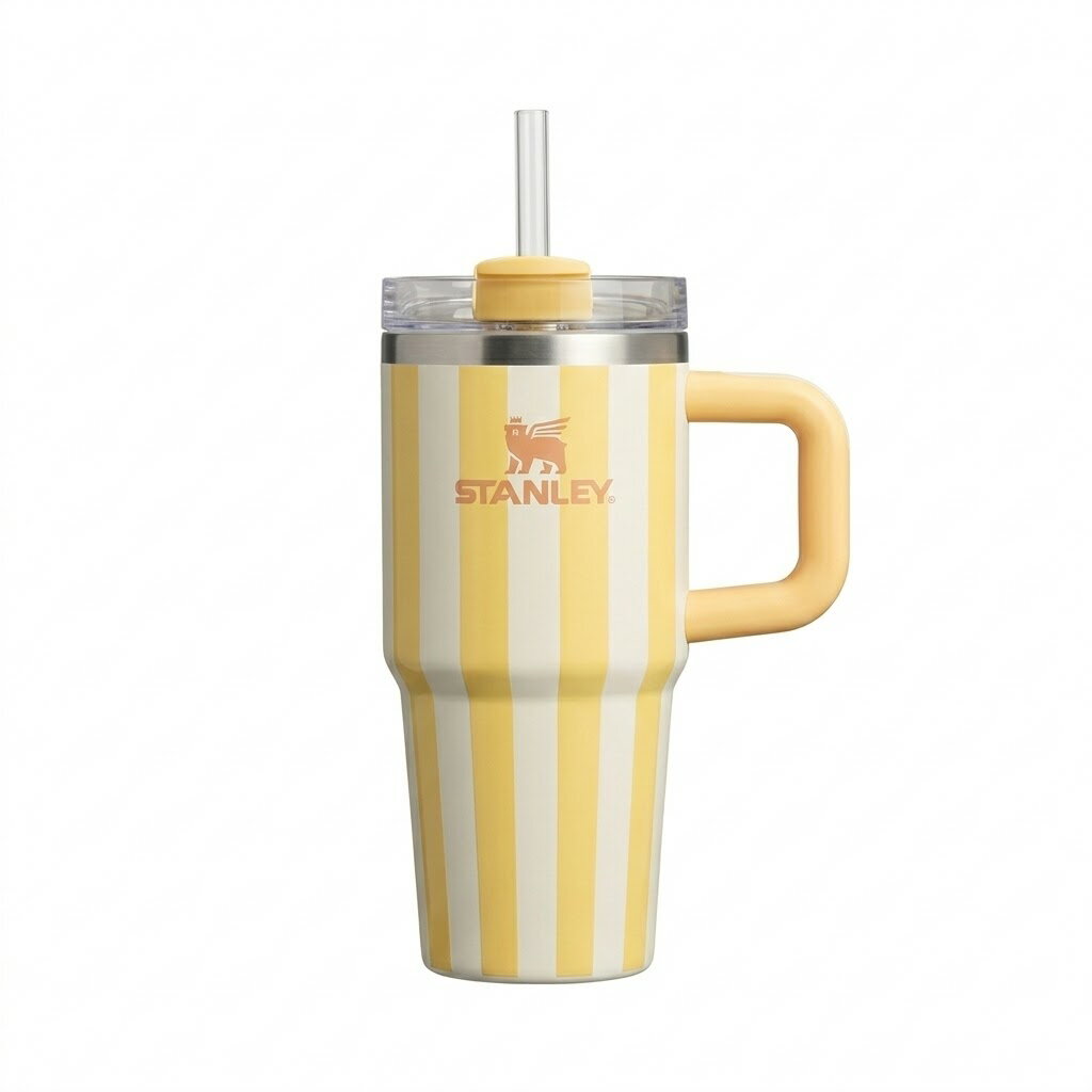 Rakuten - 日本未入荷 STANLEY スタンレー タンブラー ストライプ 591ml ストロー付き ステンレス 保冷カップ 真空断熱 二重構造 イエロー マグボトル おしゃれ 大容量 水筒 ドリンクカップ 日常用 かわいいタンブラー
