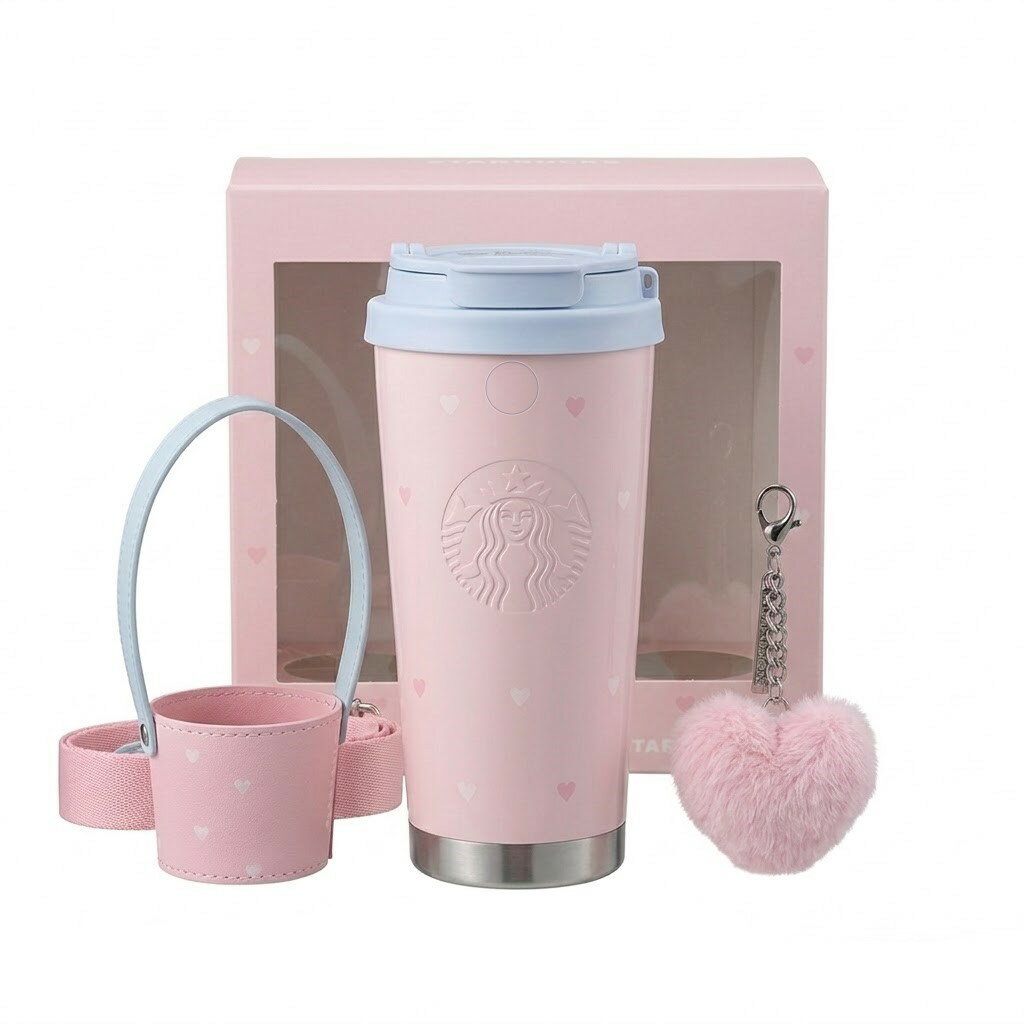 日本未入荷 STARBUCKS スターバックス タンブラー ハート キーリング付き 473ml ピンク ステンレス 保冷 保温 水筒 直飲み 二重構造 おしゃれ マグボトル 男女兼用 夏用 ドリンクボトル コーヒーカップ