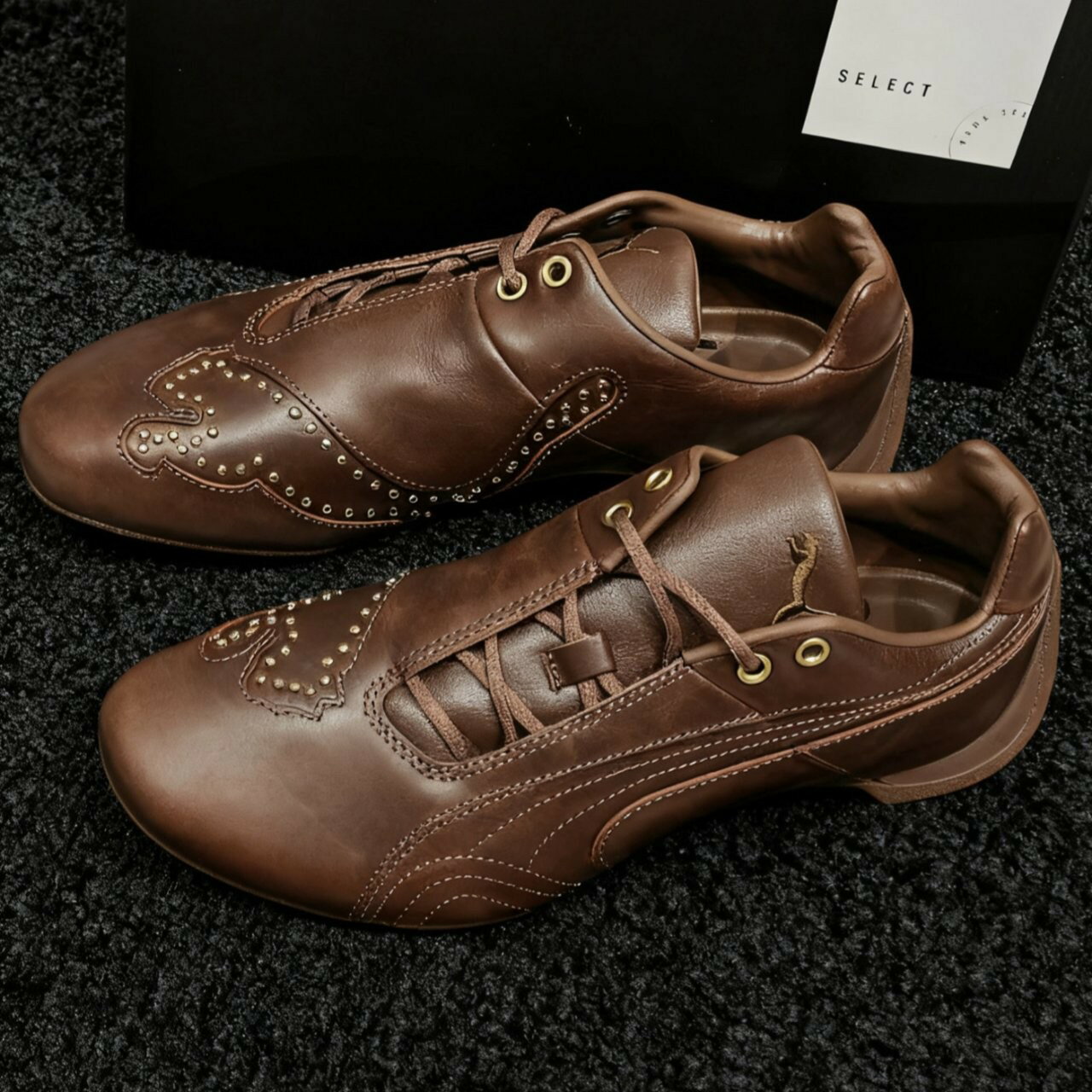 日本未入荷 PUMA FUTURE CAT STUDS プーマ フューチャーキャット スタッズ エスプレッソブラウン ゴールド 男女兼用スニーカー 405962-01
